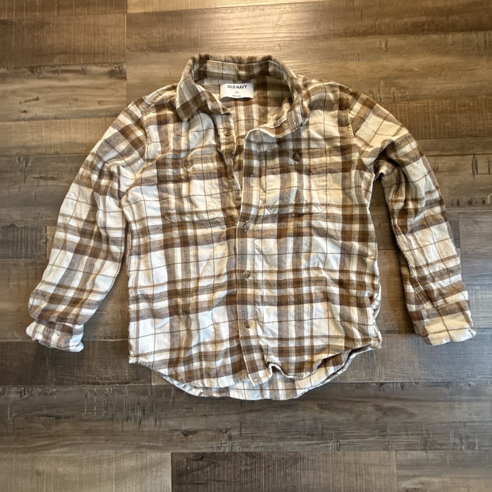 Old Navy long-sleeve brown and cream plaid flannel shirt Sz 8 Kids